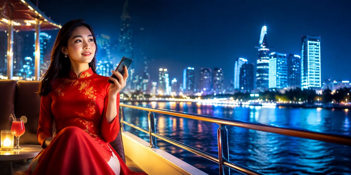 Người dùng tại TP.HCM mặc áo dài truy cập nền tảng qq8893 trên điện thoại di động